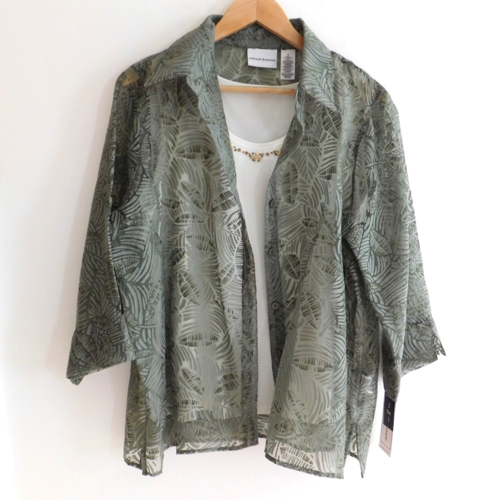 NEW Alfred Dunner Riverside Drive Textured 2 for 1 Top Green Burnout Size 14